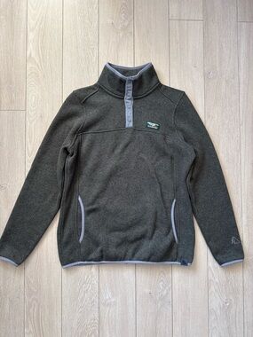 L.L.Bean Women’s Sweater Fleece Pullover Olive Green T-Snap Pullover